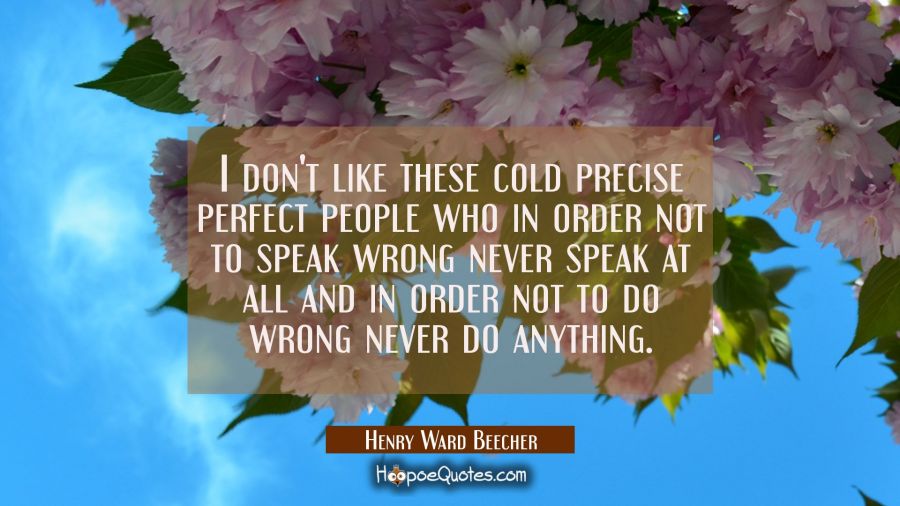 I don't like these cold precise perfect people who in order not to speak wrong never speak at all a Henry Ward Beecher Quotes