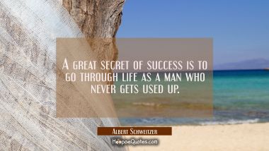 A great secret of success is to go through life as a man who never gets used up. Albert Schweitzer Quotes