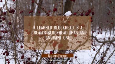 A learned blockhead is a greater blockhead than an ignorant one. Benjamin Franklin Quotes