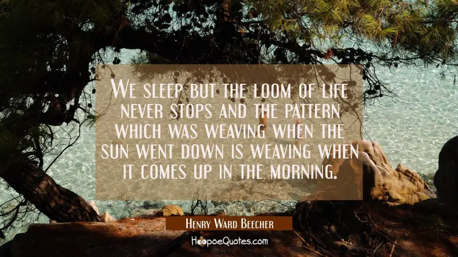 We sleep but the loom of life never stops and the pattern which was weaving when the sun went down  Henry Ward Beecher Quotes
