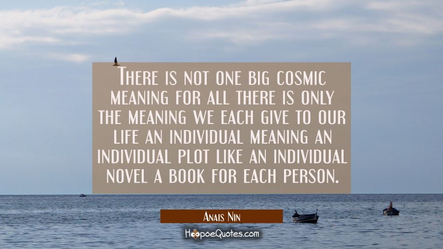 There is not one big cosmic meaning for all there is only the meaning we each give to our life an i Anais Nin Quotes